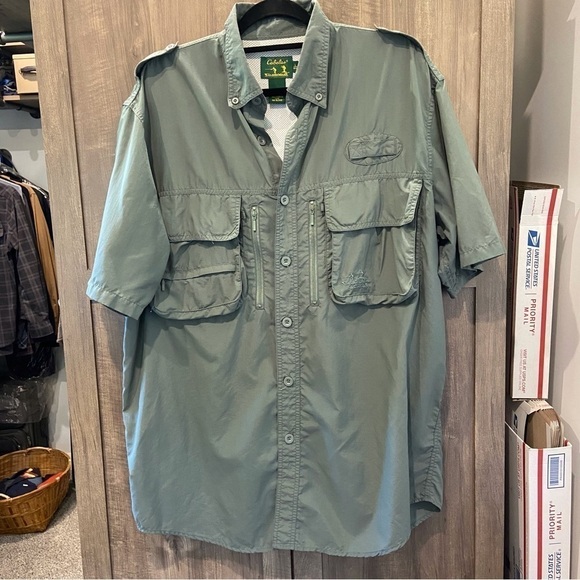 Cabela’s Guidewear Short Sleeve Button Fishing Shirt Men’s Sz Large - Picture 1 of 9